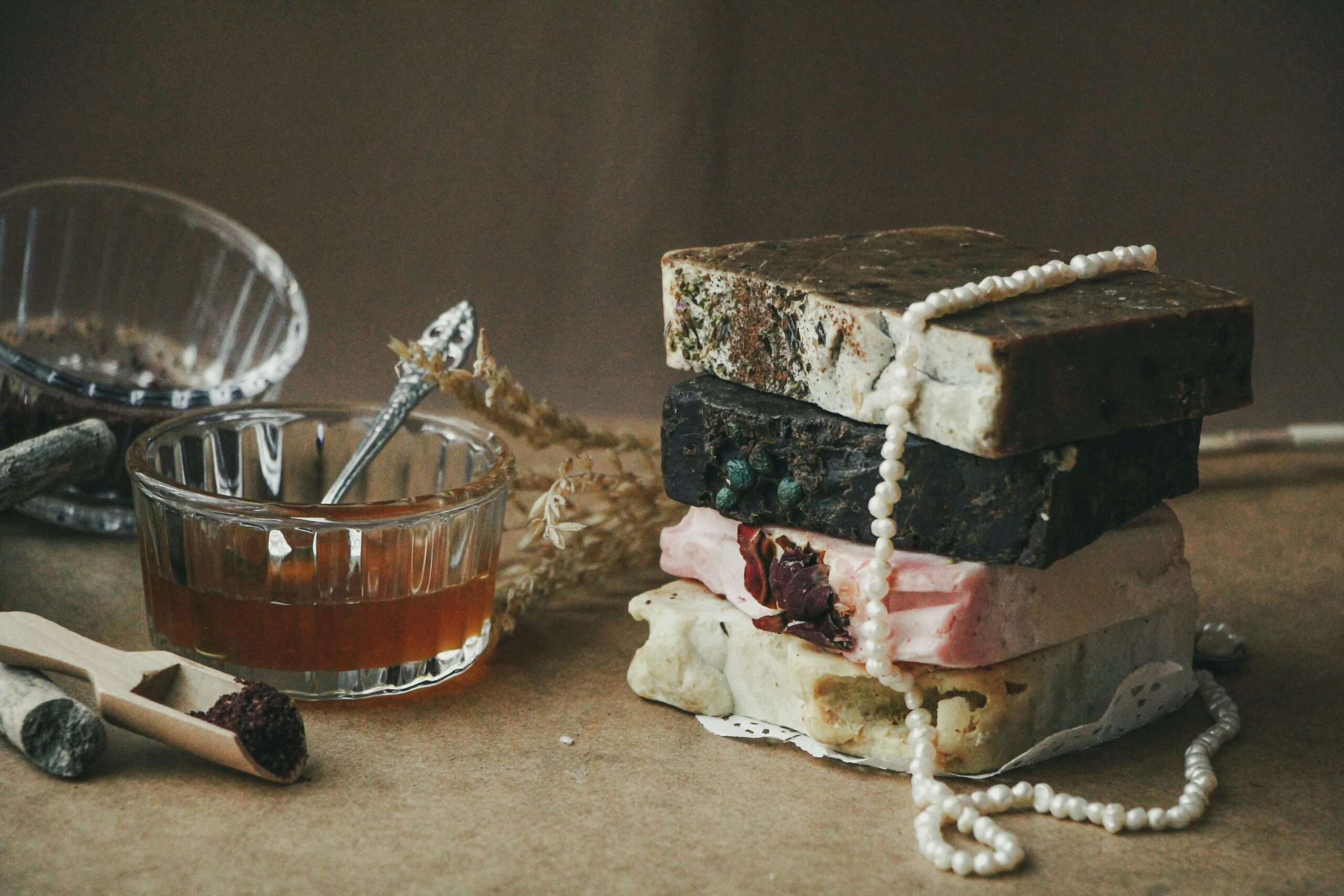 Close-up photo of natural skincare ingredients including organic seaweed